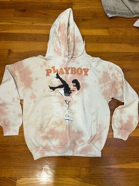 PLAYBOY Pink & White Tie-Dye Hoodie with Logo